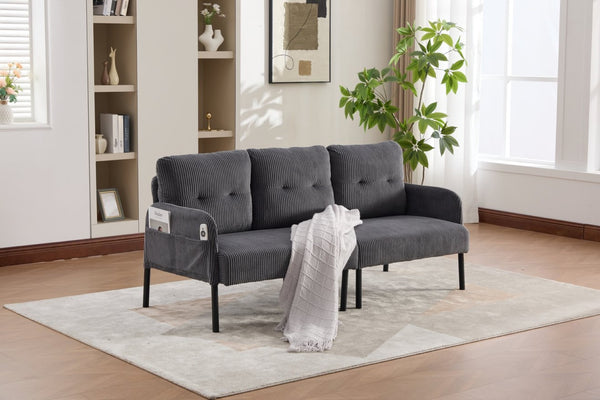 English Elm United We Win Corduroy Loveseat Plush Ergonomic Sofa with Spring Support Metal Legs Carbon Gray W1568P410050