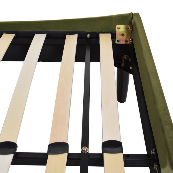 English Elm Jennifer Taylor Home - Aspen Modern Platform Bed Set In Olive Green Velvet - Vertical Tufted Headboard, Queen Size Comfort B2719P238512