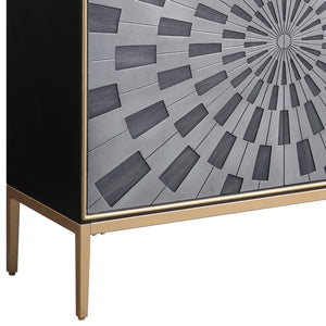 English Elm Quilla Modern Black Gray Console Cabinet with Brass Accents, KD Metal Legs, 2-Door Storage Shelves B2726P254137