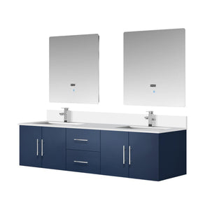 English Elm Navy Double Bath Vanity 72" W x 22" D with Cultured Marble Top, Chrome Faucet, Scratch-Resist LED Mirrors B2731S01095