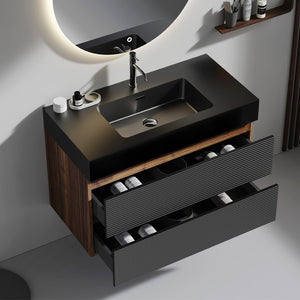 English Elm Grace 36" Walnut Bathroom Vanity With Matte Black Sink & Soft-Closing Drawers For Modern Elegance W1865S00087-GIGA