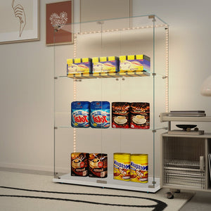 English Elm Tempered Glass Display Cabinet With Bluetooth Led Light, Lockable Storage For Wine & Collectibles W3155P268184-GIGA