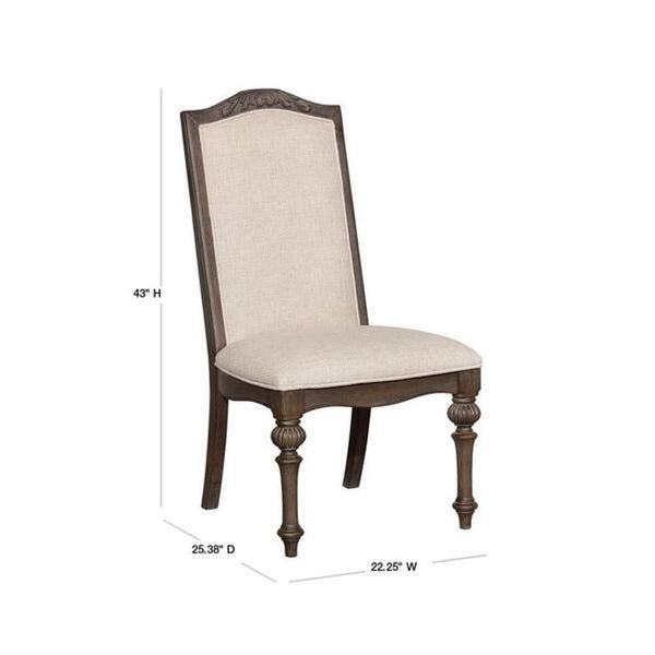 English Elm Natural Rustic 2-Piece Side Chair Set With Ivory Upholstered Seats & Intricate Wood Inlay For Dining B2741P408874