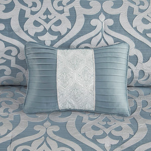 English Elm 8 Piece Jacquard Damask Medallion Comforter Set with Charmeuse Shams King Bedding B035128883