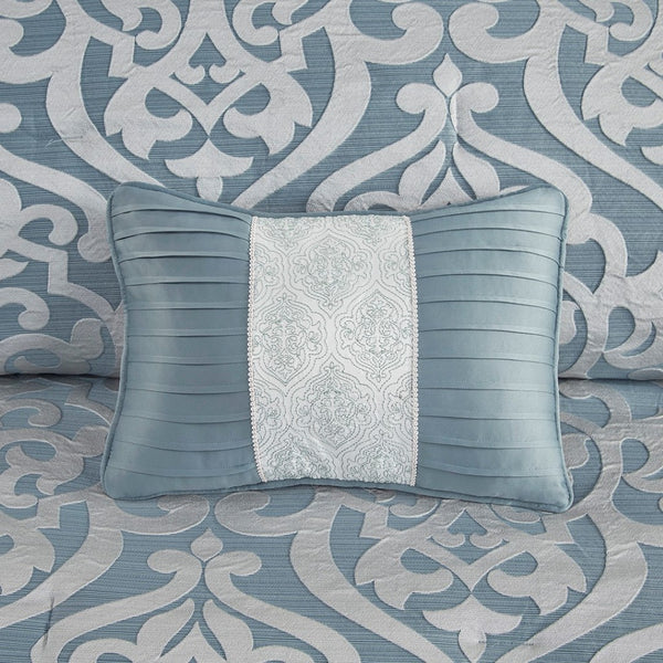 English Elm 8 Piece Jacquard Damask Medallion Comforter Set with Charmeuse Shams King Bedding B035128883