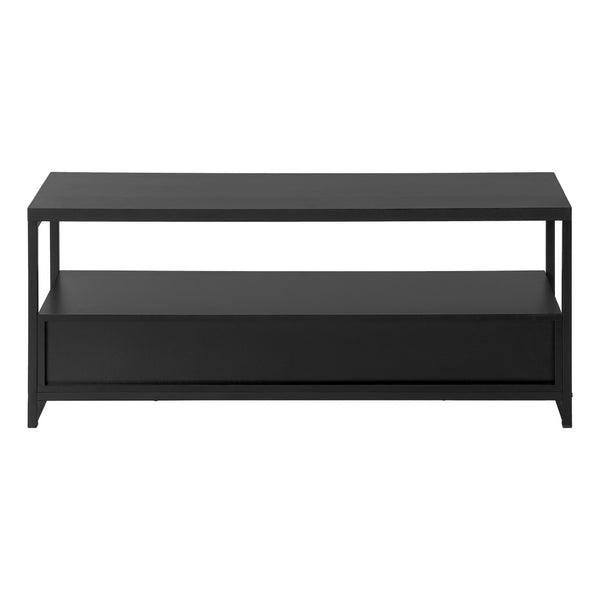 English Elm Tv Stand 48 Inch Media Console with Two Drawers Black Laminate Metal Modern B2710P219151