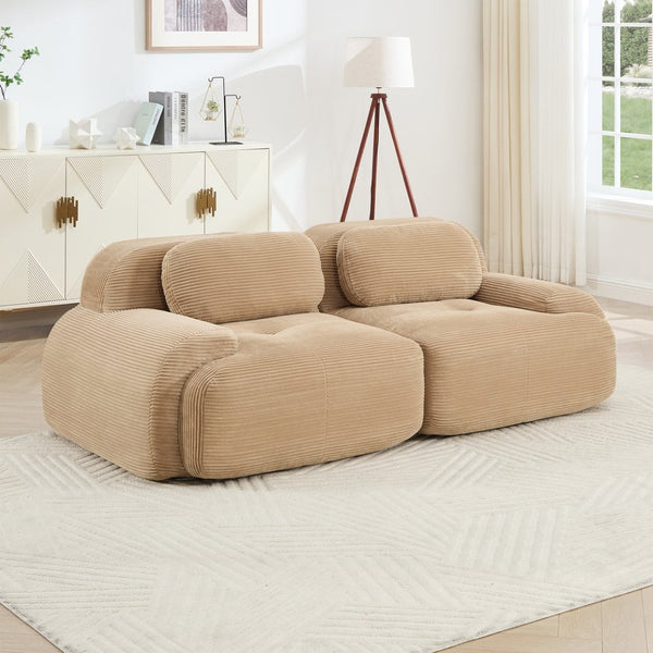 English Elm 82'' Curved Modular Sofa Corduroy Upholstered Two Seat Living Room Lounge Camel W714P323636