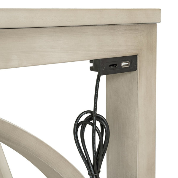 English Elm Topmax Farmhouse Counter Dining Set with Built-in Usb Charging and Upholstered Stools White N717P352068A