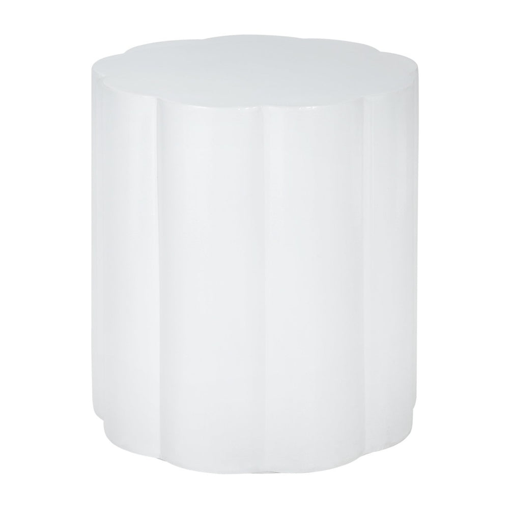 English Elm High-gloss Sculptural Outdoor Side Table Mgo Weather Resistant Patio Accent White N768P371797W