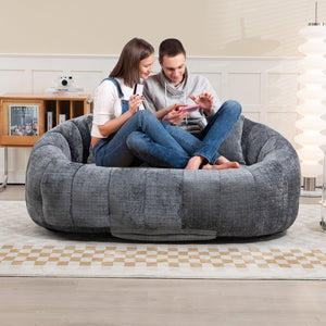 English Elm Bean Bean Bag Sofa High-Density Memory Foam Two-Seater Lounger High Back Chenille Cozy Support Gray W395P181439