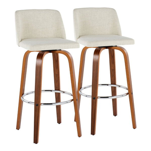 English Elm Toriano 30" Mid-Century Modern Barstool Set Of 2 With Swivel Cream Fabric And Walnut Wood Legs B202S00674-GIGA