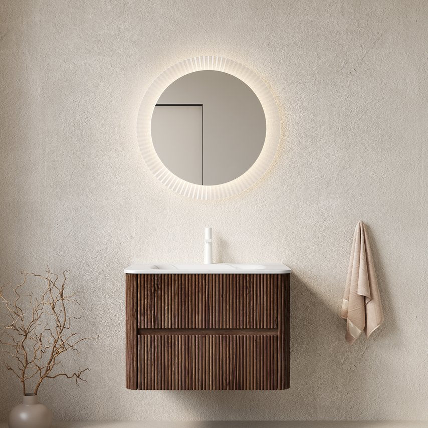 English Elm NOOR Floating 30" Bathroom Vanity with Seamless Sintered Basin, Retro Walnut Plywood, 2 Soft-Close Drawers W2615P345715