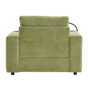 English Elm Modern Multifunctional Armchair with Chaise Lounge, Hidden Ottoman Storage, USB Ports & Cup Holders Green N719P292700F