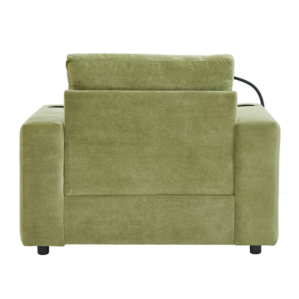 English Elm Modern Multifunctional Armchair with Chaise Lounge, Hidden Ottoman Storage, USB Ports & Cup Holders Green N719P292700F