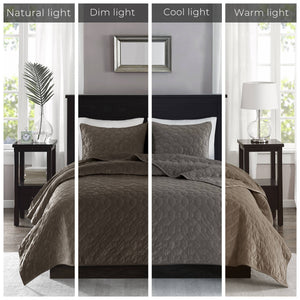 JLA Home Madison Park - 3 Velvet Quilt Set with Plush Polyester Velvet, Geometric Quilting, Antimicrobial Finish for Cozy Style Taupe MP13-3305