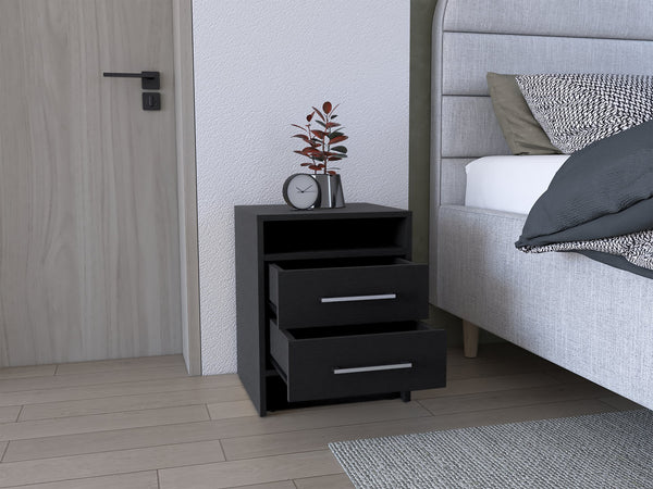 English Elm Greter compact two-drawer nightstand with open shelf, scratch-resistant top and versatile storage options Black 28 L x 20.5 W x 5.5 H B070P224229