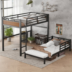 English Elm Twin Xl Metal Bunk Bed - Versatile Walnut Loft Bed With Guardrails For Safe, Space-Saving Living W1580S00225-GIGA