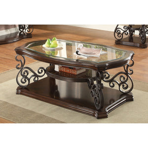 English Elm Bianca Merlot 2-Shelf Glass Top Coffee Table with Cherry Veneer Finish, Spacious Display & Warm Elegance B062P328727