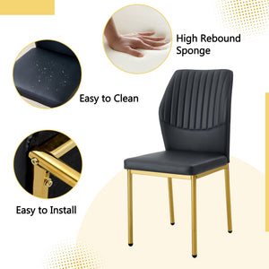English Elm Table and Chair Set Marble Glass Top Six Seats Gold Legs Modern Dining Room W1151S04543