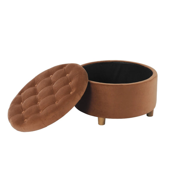 English Elm Jo Round Velvet Storage Ottoman Tufted Lift Top with Walnut Legs for Living Room Brown Mix B056P416970