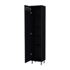 English Elm Wenge Slim 1-Door Storage Cabinet with 3 Broom Hangers, Metal Handle & Legs, Tall 70.8" High Organizer B062P205244
