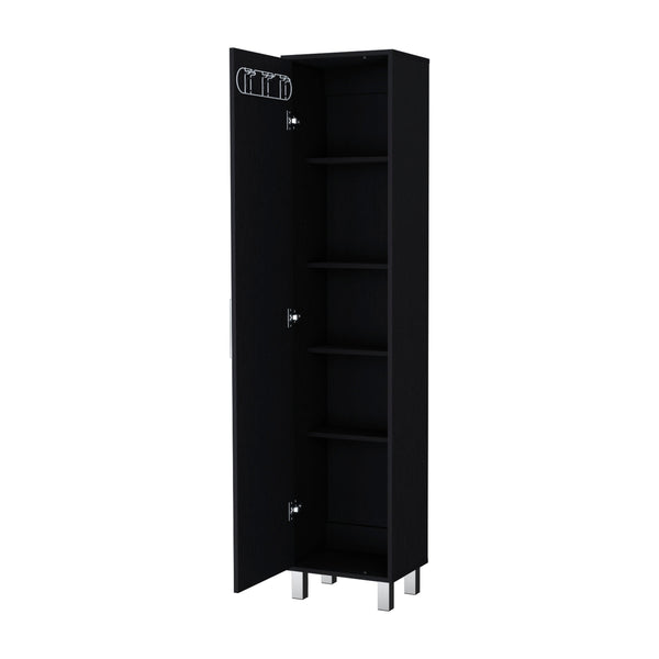English Elm Wenge Slim 1-Door Storage Cabinet with 3 Broom Hangers, Metal Handle & Legs, Tall 70.8" High Organizer B062P205244