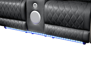 English Elm Fortuner Power Recliner 2PC Set in Black — Faux Leather, LED Lighting, Massage, Bluetooth Speakers, USB Charging B009S01799