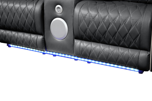 English Elm Fortuner Power Recliner 2PC Set in Black — Faux Leather, LED Lighting, Massage, Bluetooth Speakers, USB Charging B009S01799