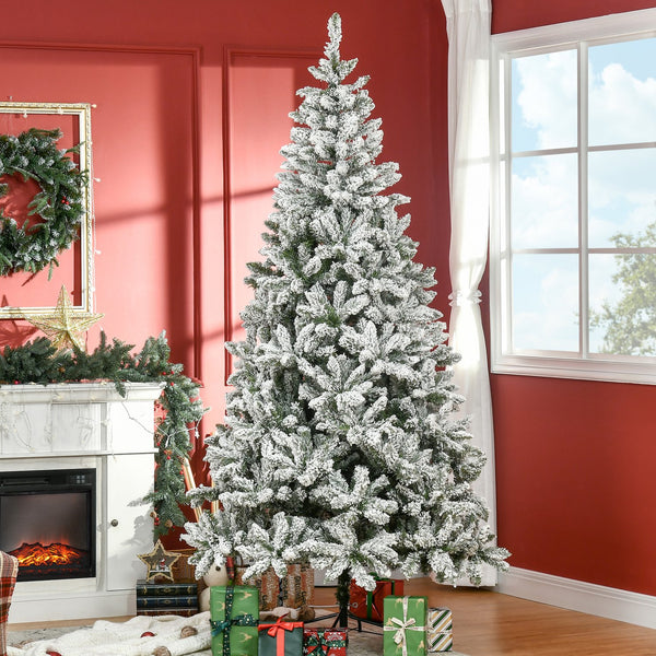 English Elm Homcom 7.5' Snow Flocked Artificial Christmas Tree - Easy Setup, Realistic Branches, Fire-Safe Design W2225P229662