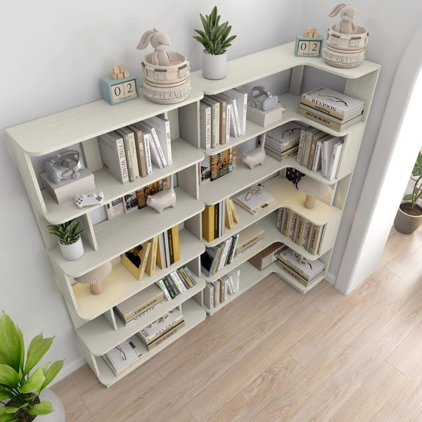 English Elm 90 Cm Modular Corner Bookcase Set Two Units White Oak Finish Home Office Display W2899S00013
