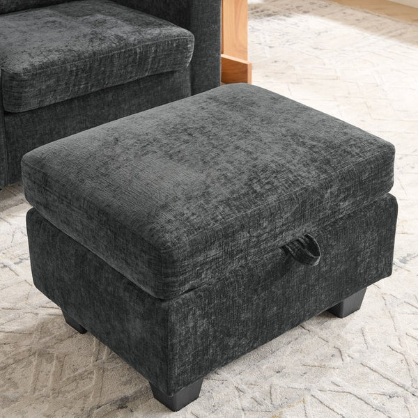 English Elm Single Chenille Manual Recliner with Usb Port Hidden Storage Ottoman and Cup Holders Black W487P423649
