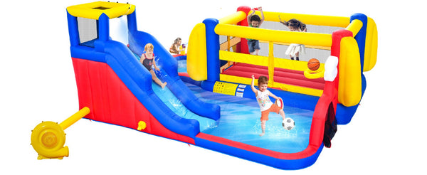 English Elm 9 in 1 Inflatable Bounce House Backyard Water Park with Slide Pool and Sprinkler W1677P247442