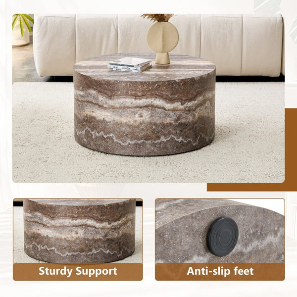 English Elm Cave Stone Patterned Mdf Round Coffee Table for Minimalist Industrial Living Rooms W1151P460954