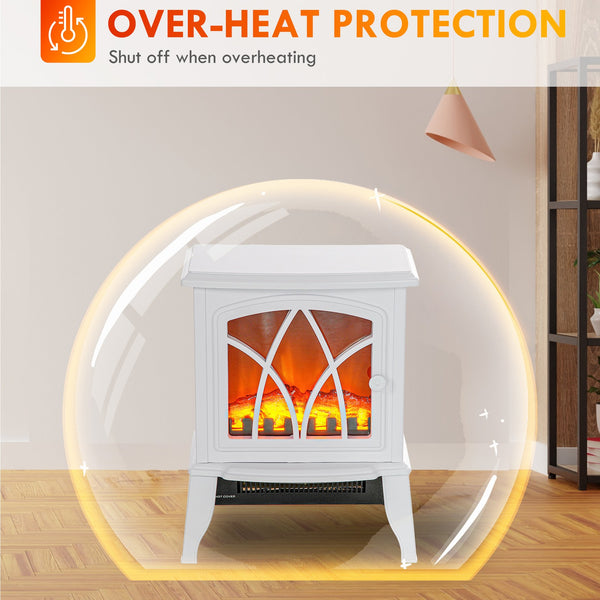 English Elm Homcom Electric Fireplace Stove - 18" Portable Heater With Realistic Flames, Overheat Safety, White W2225P249837