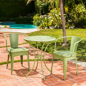 English Elm Christopher Knight Home® - LOURDES 3 PC KD METAL SET Bistro Patio 3-Piece Cast Iron Table & 2 Stackable Cafe Chairs, Weatherproof Elegance Green 56559.00MCG