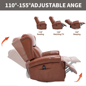 English Elm Heat Massage Rocker Recliner Genuine Leather Swivel Chair with Lumbar Vibration Nodes W3224S00016
