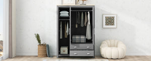 English Elm Three Door Pine Wardrobe with Two Drawers & Dual Hanging Rods, Gray Storage Armoire for Closet Organization, Sturdy MDF Build GX001834AAE