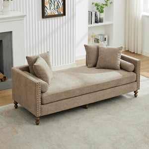 English Elm 75.2'' Chenille Upholstered Daybed Chaise with Nailhead Trim and Rubberwood Legs Taupe W3188S00057