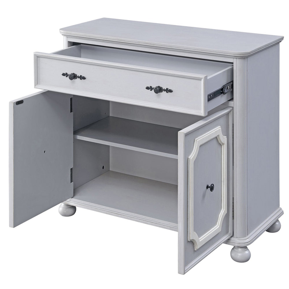 English Elm Grey Vintage Accent Cabinet with Bun Feet, 2 Doors & 1 Drawer for Entryway Storage, Quiet Glides Durable Finish B062P185706