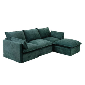 English Elm 93.31" Modular L-shaped Sectional with Movable Ottoman Chenille 4-seat Living Room Sofa Green W2795S00038