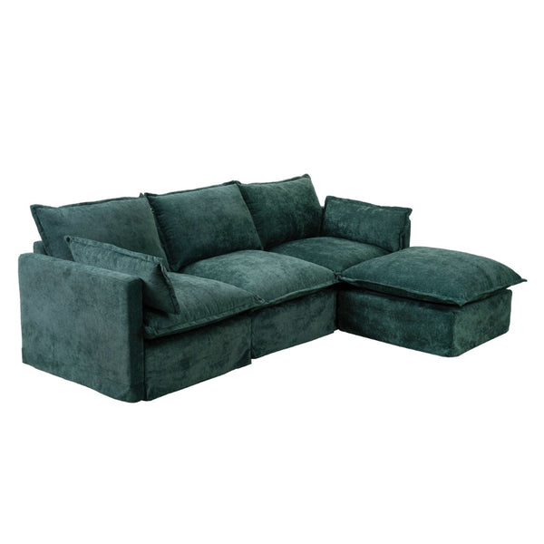 English Elm 93.31" Modular L-shaped Sectional with Movable Ottoman Chenille 4-seat Living Room Sofa Green W2795S00038
