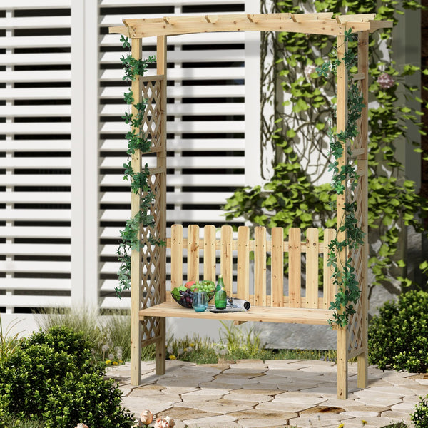 English Elm Outsunny Wooden Garden Arbor with Bench and Trellis for Climbing Vines, 2-Person Outdoor Seating Natural W2225P217549