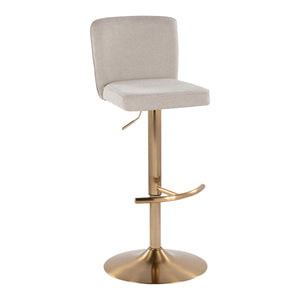 English Elm Henry Adjustable Barstool Set Of 2 - Chic Gold Metal & Beige Upholstery With Swivel & Height Adjustments B202S00933