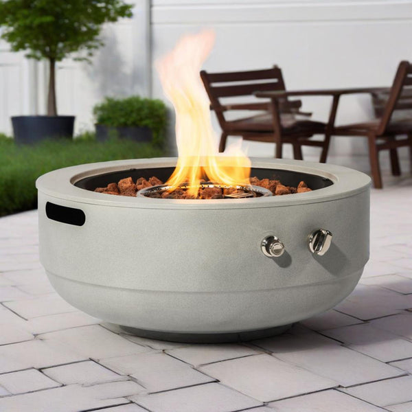 English Elm 24" Propane Fire Pit Bowl 50,000 BTU with Pulse Ignition, Stainless Steel Burner, Lava Rocks, Grey W853P193938