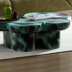 English Elm Modern Butterfly Coffee Table Faux Travertine Fiberglass Accent Table Matte Textured Sculptural Design Green W2085S00073