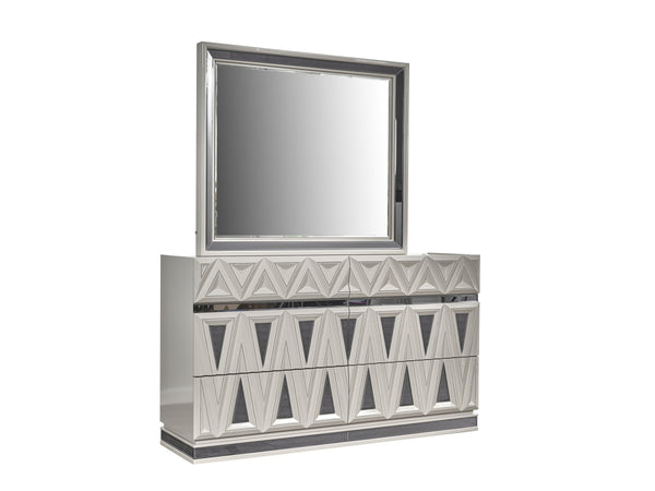 English Elm Lavita Modern Beveled Wall Mirror with LED Lighting, High Gloss Black & Gold Accents for Depth G150109277