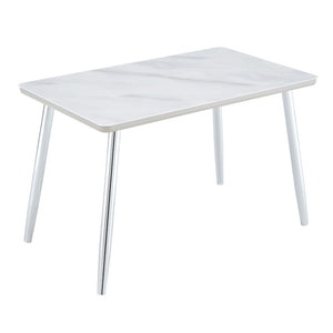 English Elm Modern Marble Look Glass Top Rectangular Dining Table Seats Six Silver Tapered Legs W1151S04623