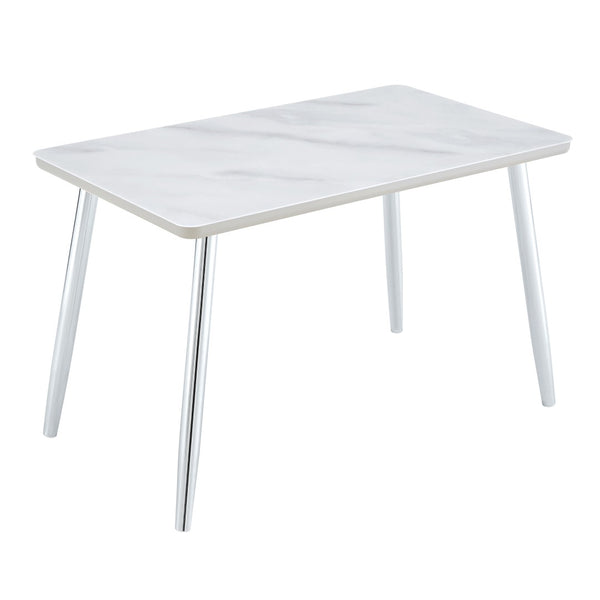 English Elm Modern Marble Look Glass Top Rectangular Dining Table Seats Six Silver Tapered Legs W1151S04623
