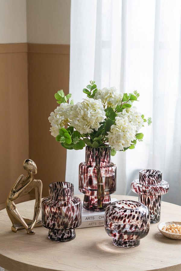 English Elm D6.3x5.7" Clear Glass Accent Vase with Amber Spot Artistry, Short Round Silhouette for Decor W2078P357240