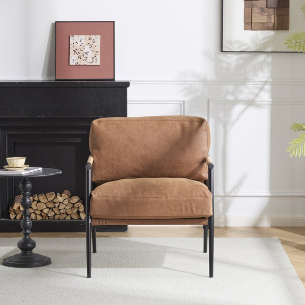 English Elm Christopher Knight Home® - 27.56" Modern Accent Chair with Plush Cushions, Sleek Metal Frame and Wooden Armrests for Cozy Rooms Brown N767P215306C